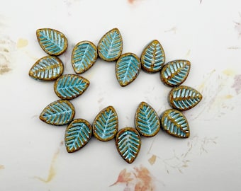 Dogwood Leaf Beads: Honey Turquoise Wash, 12x16mm (15 Strand)