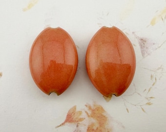 Set of Two Solid Colored Glazed Almond Shaped Beads