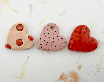 Handcrafted Stoneware Polka Dot Hearts, Set of 2