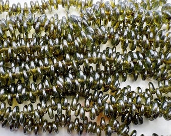 6mm Luster Transparent Green Czech Glass Lentil Beads, Top Drilled Lentil Beads, 50 Pieces Per Strand