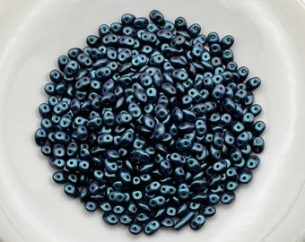 SuperDuo Denim Blue, Polychrome, Matubo SuperDuo Beads, 2.5x5mm, 22 Grams, Tubed