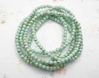 4mm Round Druk Beads, Opaque Mint with Gold Flecks, 50 Beads Per Strand