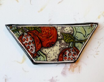 Pomegranates by Damyanah Studio, Stoneware Trapezoid Pendant, Hand Crafted in Bulgaria