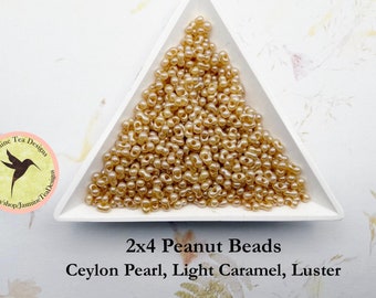Ceylon Pearl, Light Caramel, Luster, Peanut Beads, 2x4mm Peanut Beads, Japanese Peanut Beads, 32 grams, 6 Inch Tubes, Luster Finish