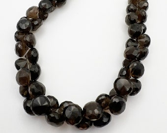 Smoky Quartz Crystal, Faceted Onion Stones,  8mm Stones Strand, Top Drilled, 53 Stones