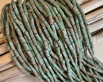 9x4mm Aged Wampum Matte Green Turquoise Picasso Bugle Beads, Czech Tube Beads, Wampum Beads, Tribal Beads, Bugle Beads