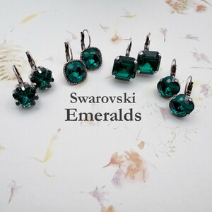 Emerald Crystal Earrings: Antique Silver Lever Back