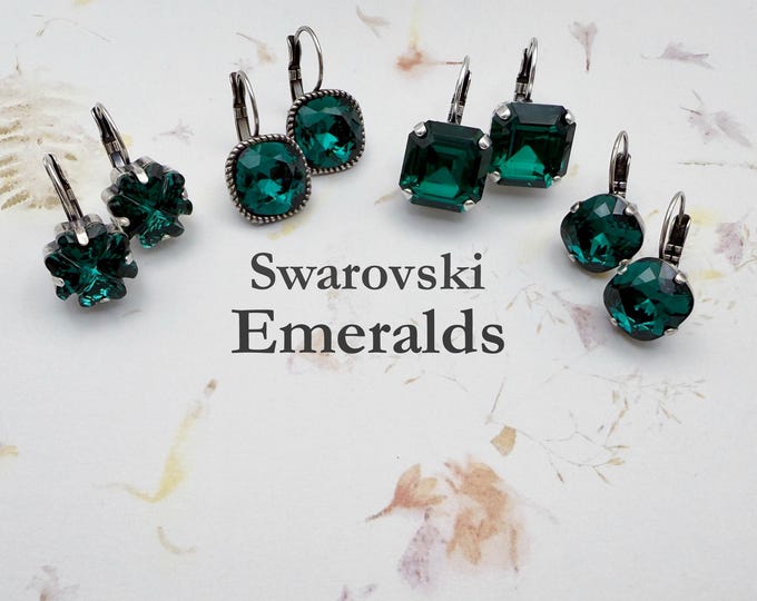 Featured listing image: Emerald Crystal Earrings: Antique Silver Lever Back