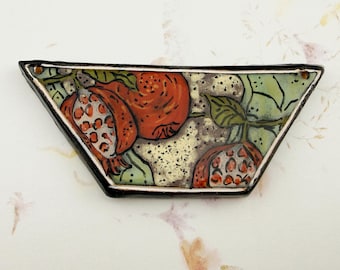 Pomegranate by Damyanah Studio, Stoneware Trapezoid Pendant, Hand Crafted in Bulgaria