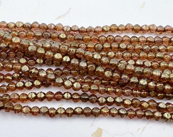 3mm English Cut Rounds, Rose Gold Topaz Luster, 50 Beads per Strand