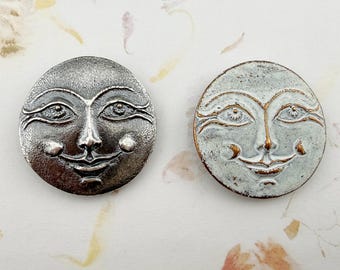 Smiling Moon Pendant, Silver or White Wash Bronze, 35mm Diameter
