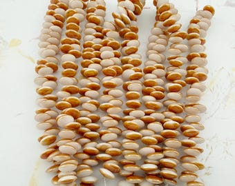 Czech Glass Vintage Cream and Apricot Lentil Beads, Top Drilled, Single Hole