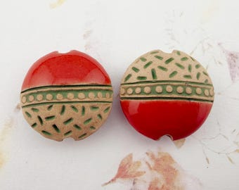 Sets of Two, Medium Size Lentil Shaped Beads, Mixed Technique