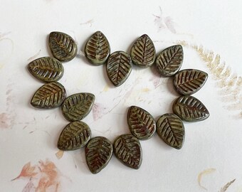 Dogwood Leaves, 12x16mm, Olive Picasso, Dogwood Leaf Beads, 15 Leaves Per Strand