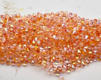 New! 4x6mm Hyacinth Celestial Teardrops, Teardrop Beads, Czech Glass Teardrop, 50 Teardrops Per Strand, Top Drilled