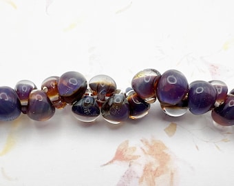 Morning Pearl Boro Beads, Teardrops, Shades of Blue, Purple and Plum with Crystal