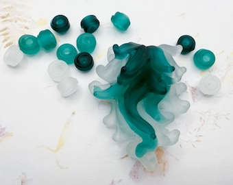 Artisan Lampwork Waterfall Pendant with Fourteen Whirled Spacer Beads, Handcrafted Beads, Set of Fifteen Artisan Beads