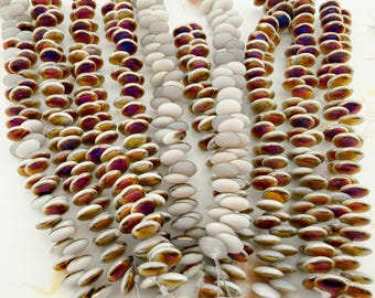 Czech Glass Vintage White and Sliperit Lentil Beads, Top Drilled, Single Hole