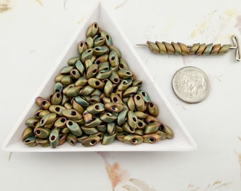Miyuki Matte Metallic Khaki Iris Magatama Beads (4x7mm), Japanese Glass (25 grams)