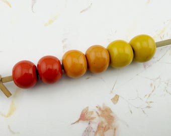 Set of Six Large Hole Round Solid Color Glazed Stoneware Beads