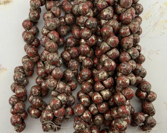 Coral Metallic Picasso, 7x7mm Mushroom Beads, 30 Beads Per Strand
