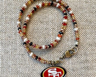 San Francisco 49er Bracelet, Double Wrap Super Duo Bracelet, Antique Brass Findings and 49er Colors All the Way, SG Logo Charm