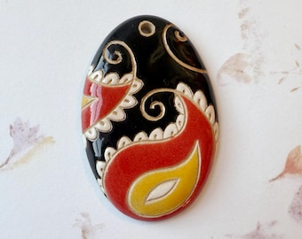 Handmade Ceramic Paisley Pendant Bead - Golem Studio Design
