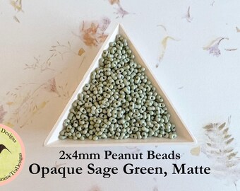 Sage Green, Matte Peanut Beads, 2x4mm Peanut Beads, Matsuno Peanut Beads, 32 grams, 6 Inch Tubes, Matte Finish