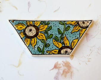 Blooming Sunflowers by Damyanah Studio, Stoneware Trapezoid Pendant, Hand Crafted in Bulgaria