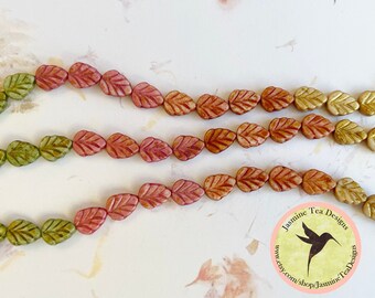 Autumn Leaves Czech Glass Mix, 6 Inch Strand of Assorted Table Cut Czech Glass Leaves in 4 Shades of Autumn Leaves, 4 Leaves of Each