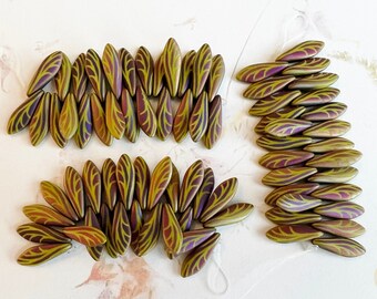 16x5mm Laser Wasabi Opaque Matte Wing Dagger Beads, 25 Daggers Per Strand, Single Hole, Czech Glass Daggers