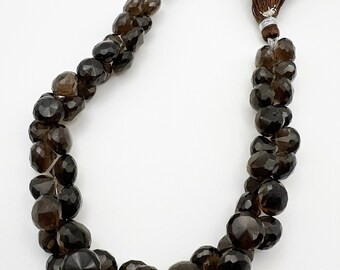 Smoky Quartz Crystal Strand: Faceted Onion Drop, 8mm Top Drilled Stones