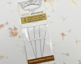 Basic Elements MEDIUM Collapsible Eye Needles, 4 Needles Per Pack, 2.5 Inches, The BeadSmith