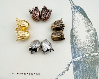 9x11mm Petite Tulip End Caps, Plated Brass, Sets of 2