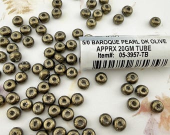 Miyuki Baroque Pearl Beads: Dark Olive Glass Beads, Size 5/o
