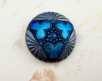 36mm, Czech Glass Button, Triple Clover Design, Shank Style
