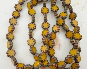 9mm Cactus Flower Beads, Alloy Orange with Picasso Finish (25/Strand)