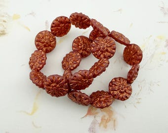 Dahlia Flowers, 14mm, Dusty Rose, Copper Finish, (10)