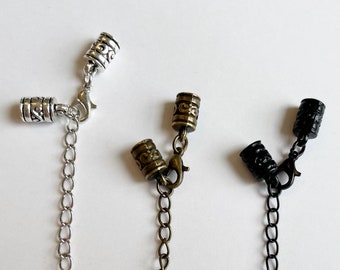 5mm Clasp And Cord End Set With Extender, Available In Antique Silve, Black And Bronze, Lobster Claw Clasp, 5mm Diameter Hole