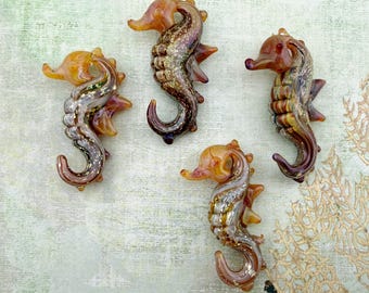 Champagne Seahorse Focal Bead, Hand Crafted With Boroscilica And Dichroic Glass