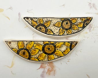 Sunflowers by Damyanah Studio, Stoneware Half Circle Pendant, Hand Crafted in Bulgaria