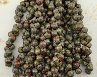Coral Picasso, 7x7mm Mushroom Beads, 30 Beads Per Strand