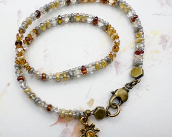 Moonstone & Topaz, Double Wrap SuperDuo Bracelet, Antique Brass Findings, Moonstone Superduo Stone Tones with Premium Topaz Crystals