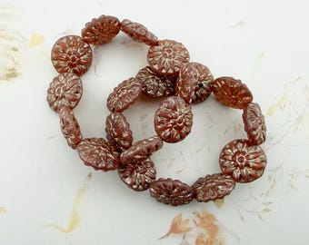 Dahlia Flowers, 14mm, Dusty Rose, Metallic Beige Finish, (10)