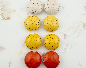 Polka Dots, Stoneware Lentil Shaped Stoneware Beads, Sets of Two