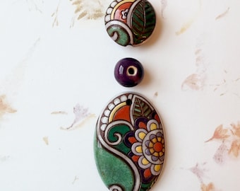 Paisley Flower Terracotta Pendant Set, Golem Design Studio Beads