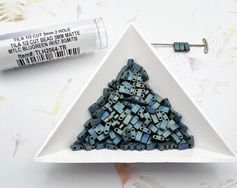 Half Tila, Matte Metallic Bluegreen Iris, Miyuki Half Tila in Tubes, 7.8 GM Tubes, Half Cut 5x2.3mm, 2 Hole Tila