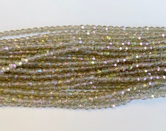 4mm Black Diamond Luster Iris Fire Polish Beads, Round Faceted 4mm Fire Polish Beads, 50 Beads Per Strand