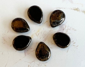 Polished Drops, Jet Bronze Picasso, 16x12mm Drops, Set of 6 Beads