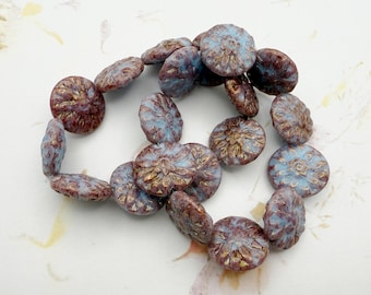 Powder Blue Dahlia Flowers with Hyacinth Finish, 15mm, Opaque, 10 Dahlia per Strand